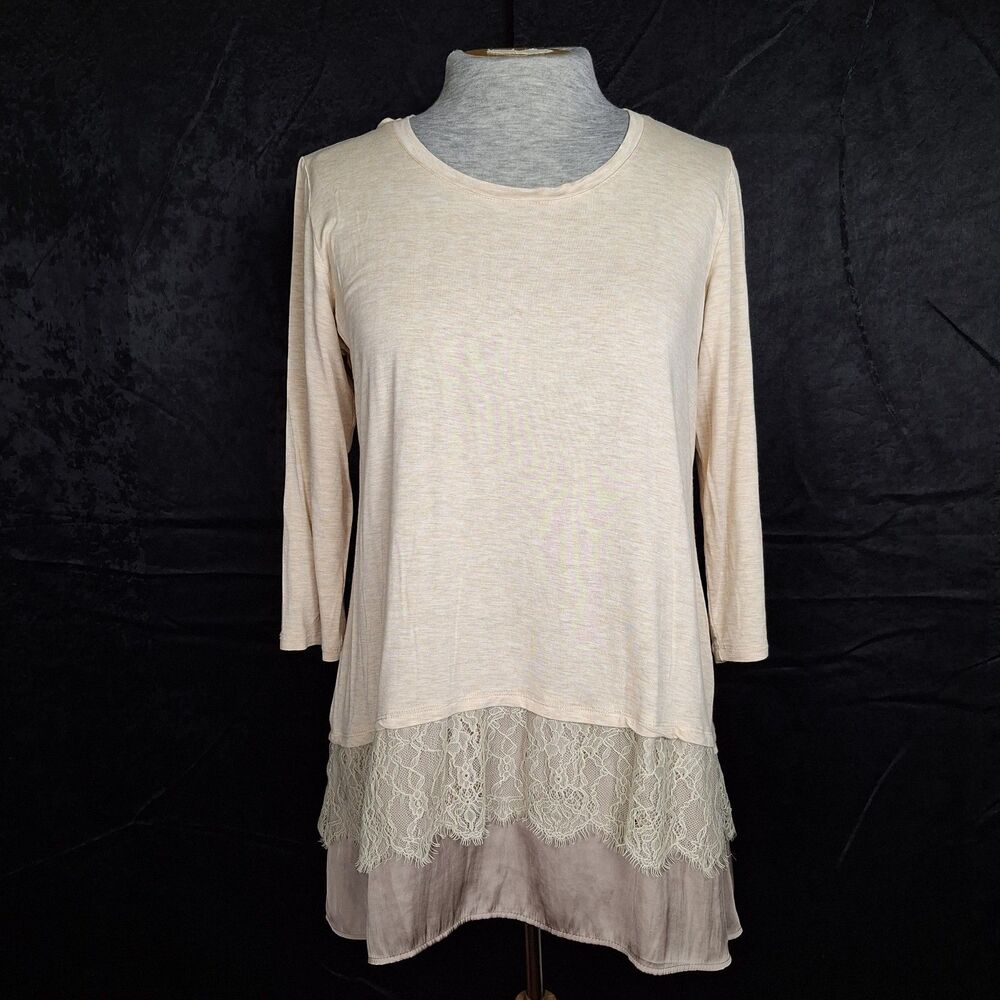 MP LOGO Long Top Tiered Jersey Lace Satin Shabby Chic Boho Flirty Feminine Core